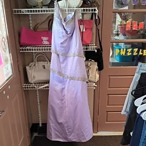 Lavender Beaded Tiered Prom Dress by